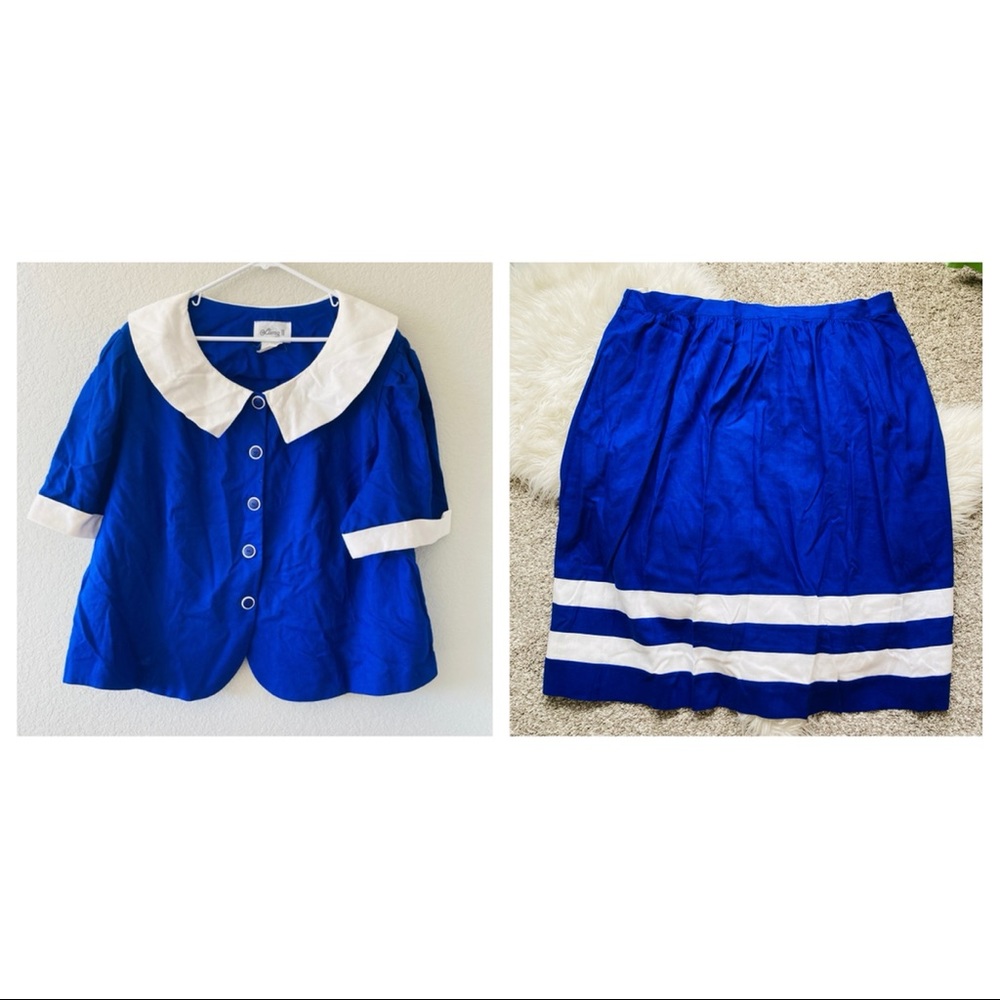 Vintage | Blue Fancy Blouse & Skirt Set